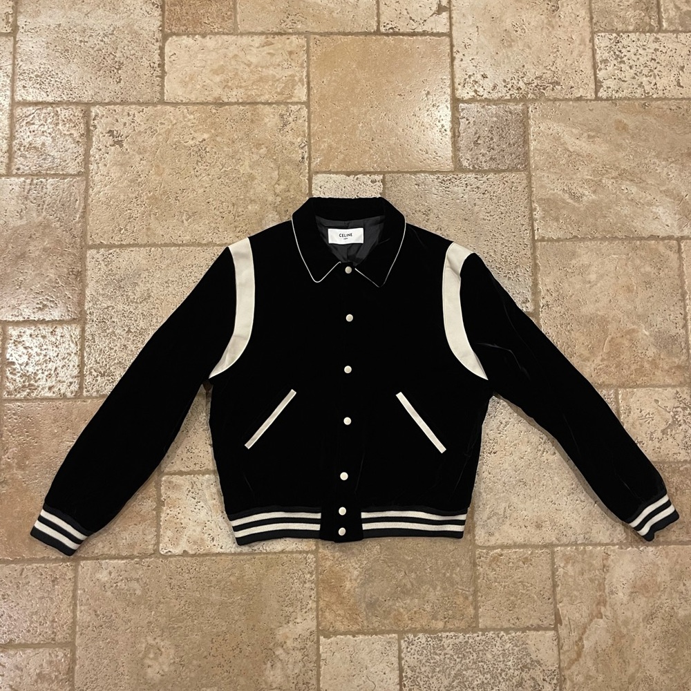 Celine x Hedi Slimane Black Velvet Teddy Varsity Jacket RARE - Picture 3 of 13